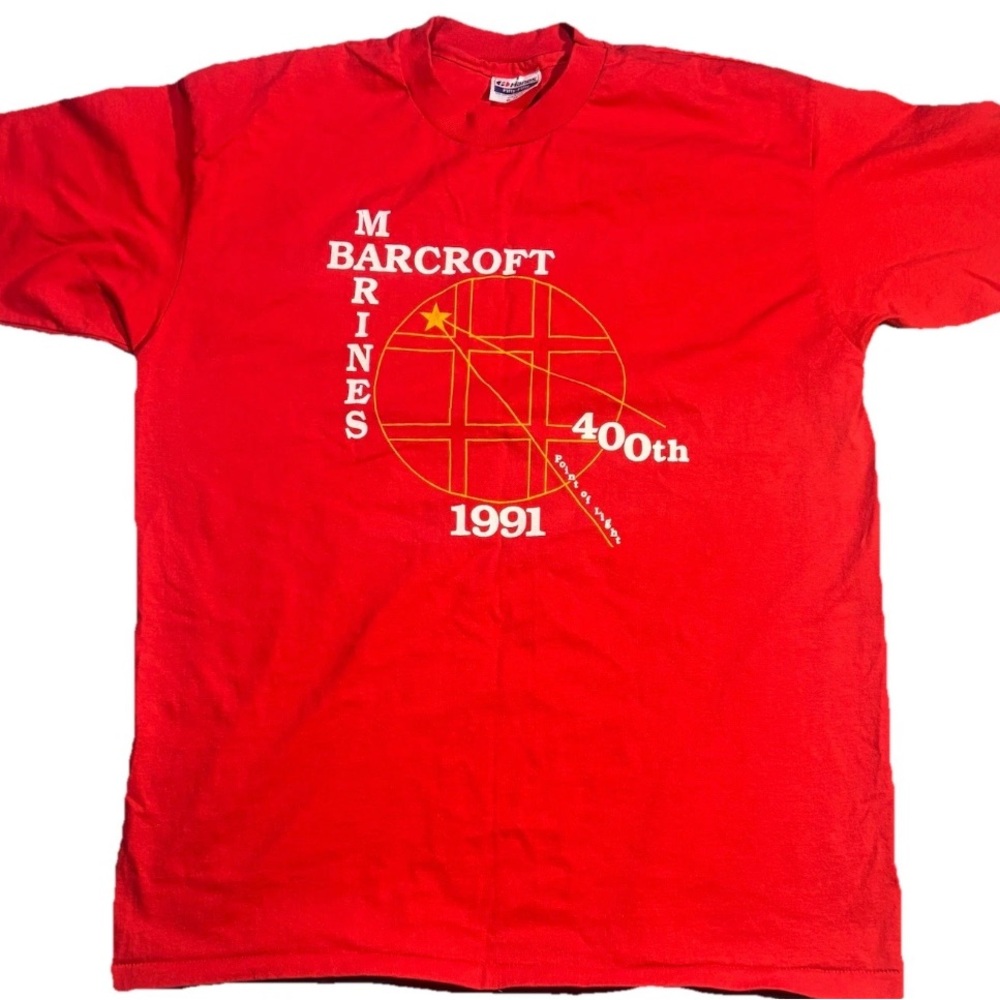 Vintage 1991 red graphic t-shirt "Barcroft Marines" 400th anniversary